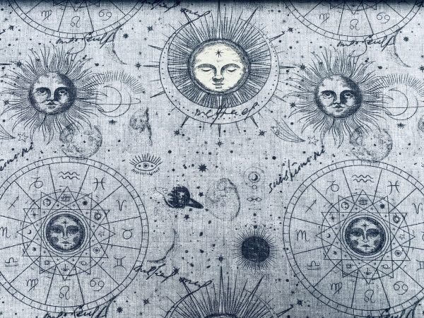 Zodiac Print Fabric Sky Stars Galaxy Space Astrology Horoscope Sun Moon Celestial Curtains Upholstery Dress Material 140cm wide - GREY - Image 2