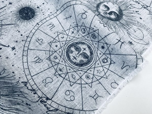 Zodiac Print Fabric Sky Stars Galaxy Space Astrology Horoscope Sun Moon Celestial Curtains Upholstery Dress Material 140cm wide - GREY - Image 3