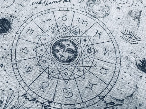 Zodiac Print Fabric Sky Stars Galaxy Space Astrology Horoscope Sun Moon Celestial Curtains Upholstery Dress Material 140cm wide - GREY - Image 5
