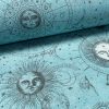 Zodiac Print Fabric Sky Stars Galaxy Space Astrology Horoscope Sun Moon Celestial Curtains Upholstery Dress Material 140cm wide - TURQUOISE