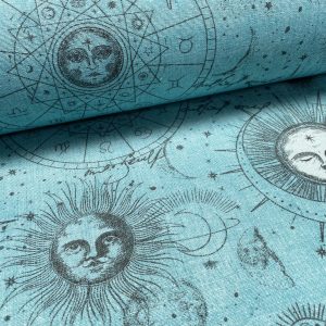 Zodiac Print Fabric Sky Stars Galaxy Space Astrology Horoscope Sun Moon Celestial Curtains Upholstery Dress Material 140cm wide - TURQUOISE