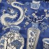 WHITE Chinese Dragon Digitally Printed Fabric Asian Porcelain Motif Material Home Decor Curtain Upholstery 140cm or 55" wide - Blue & White - Image 2