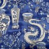 WHITE Chinese Dragon Digitally Printed Fabric Asian Porcelain Motif Material Home Decor Curtain Upholstery 140cm or 55" wide - Blue & White
