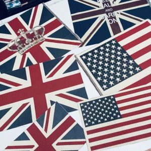 UK & USA Banner  Retro Flag Linen Look Heavy Jacquard Gobelin Upholstery Cotton Cushion Panel Fabric - Sold By The Panel