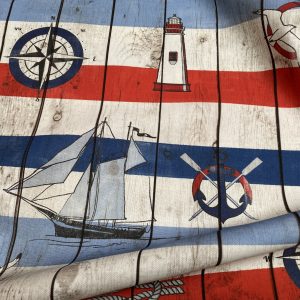 Blue & Red Marine Striped Fabric Curtains Upholstery Dress Material Nautical Stripes - 140cm or 55" Wide Canvas