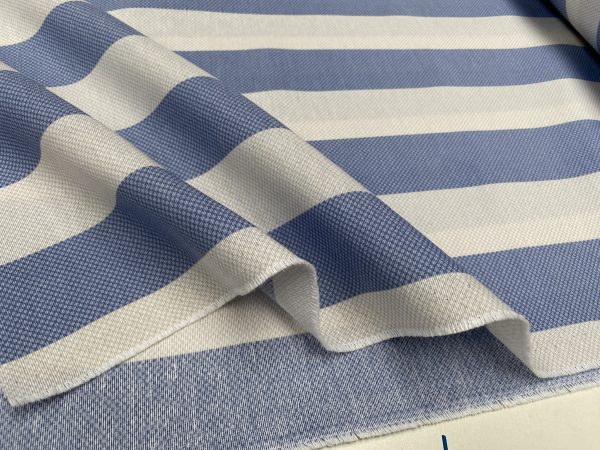 Honeycomb White STRIPES Fabric Furnishing Curtain Upholstery Dressmaking Material 55" or 140cm Wide - Blue - Image 2