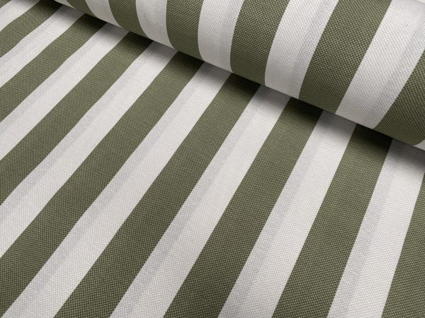 Honeycomb White STRIPES Fabric Furnishing Curtain Upholstery Dressmaking Material 110" or 280cm EXTRA Wide - Khaki Green