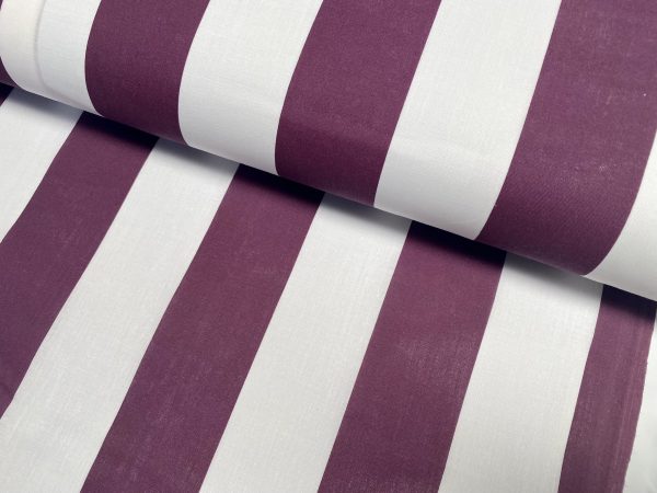 Purple & White - Stripe Cotton Summer Fabric Striped Dress Material Home Decor Lightweight Curtains - 150cm or 59" Wide - Image 2