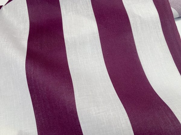 Purple & White - Stripe Cotton Summer Fabric Striped Dress Material Home Decor Lightweight Curtains - 150cm or 59" Wide - Image 3
