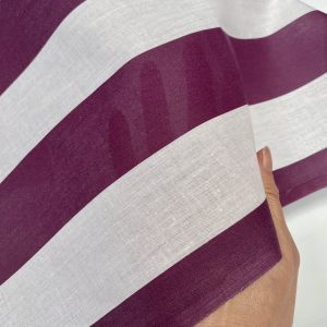 Purple & White - Stripe Cotton Summer Fabric Striped Dress Material Home Decor Lightweight Curtains - 150cm or 59" Wide