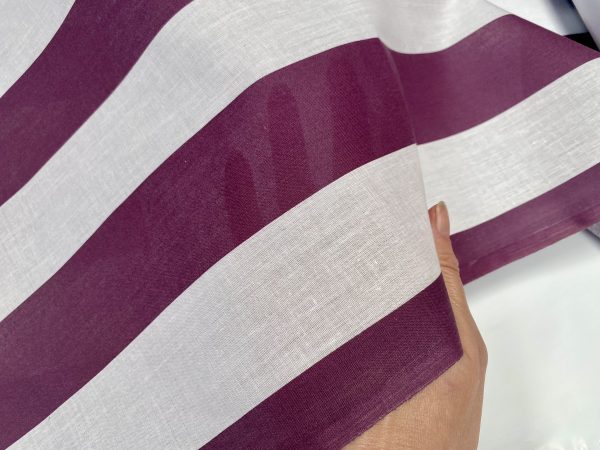 Purple & White - Stripe Cotton Summer Fabric Striped Dress Material Home Decor Lightweight Curtains - 150cm or 59" Wide