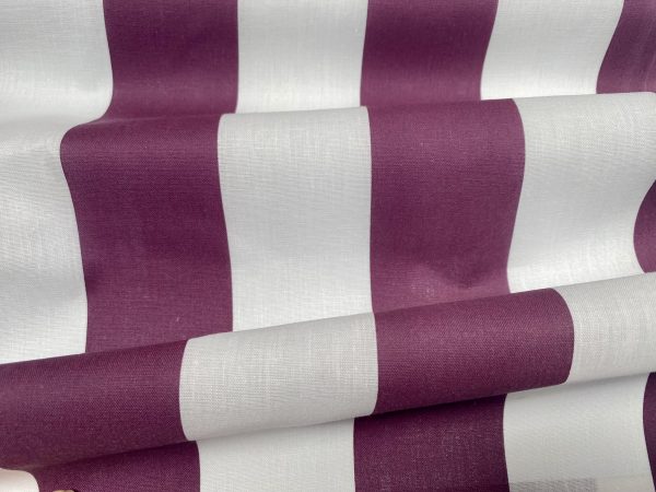 Purple & White - Stripe Cotton Summer Fabric Striped Dress Material Home Decor Lightweight Curtains - 150cm or 59" Wide - Image 4