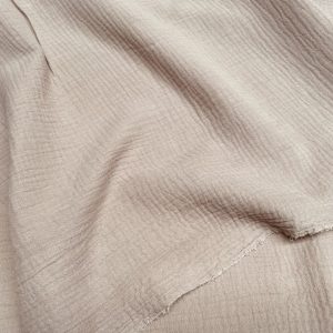 Dark Beige Double Gauze MUSLIN 100% Cotton Fabric Curtains Fine Cheese Baby Cloth Linen Look Event Wedding Textile - 55"/140cm Wide