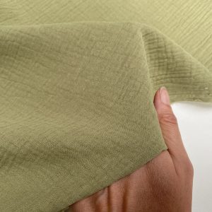 Khaki Green Double Gauze MUSLIN 100% Cotton Fabric Curtains Fine Cheese Baby Cloth Linen Look Event Wedding Textile - 55"/140cm Wide
