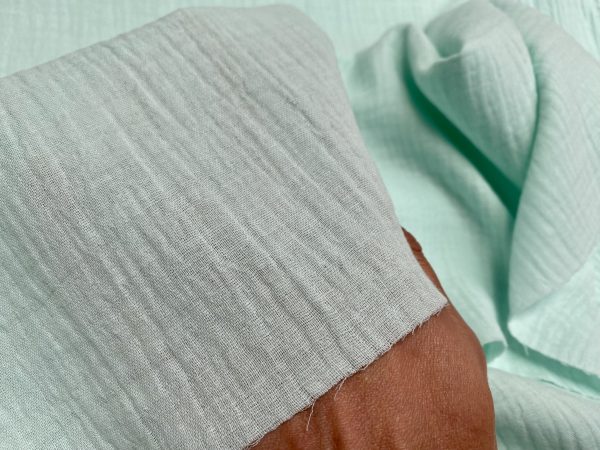 Mint Green Double Gauze MUSLIN 100% Cotton Fabric Curtains Fine Cheese Baby Cloth Linen Look Event Wedding Textile - 55"/140cm Wide - Image 2