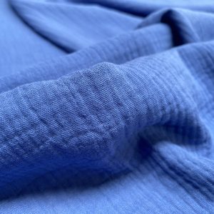 Royal Blue Double Gauze MUSLIN 100% Cotton Fabric Curtains Fine Cheese Baby Cloth Linen Look Event Wedding Textile - 55"/140cm Wide