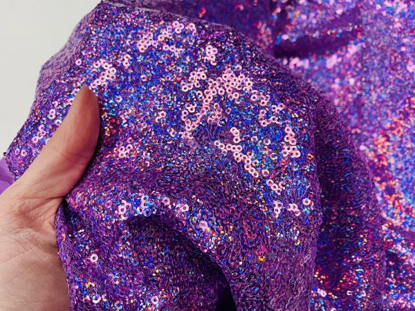 3mm Mini Sequins Fabric Material Stretch Mesh- 130cm or 51" wide - Sparkling Paillettes - Iridescent Lilac - Image 2