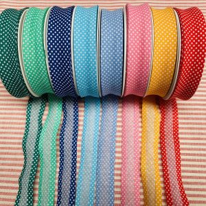 26mm Cotton Double Folded Bias Binding Ribbon Tape White Polka Dot