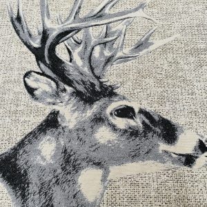 Stag Head Cushion PANEL Deer Gobelin Fabric Natural Linen Look Material Home Decor Upholstery Textile - 52cm x 53cm - Sold By The Panel