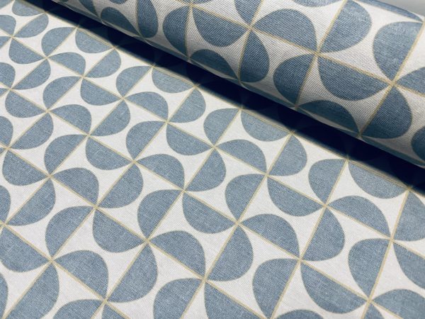 Pinwheel Art Deco Geometric Windmill Fan Fabric - Curtain Upholstery Home Decor - 55" or 140cm Wide - Dusty Blue-Grey - Image 4