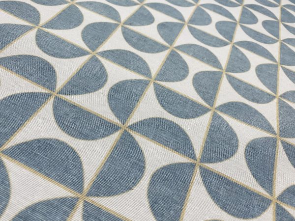 Pinwheel Art Deco Geometric Windmill Fan Fabric - Curtain Upholstery Home Decor - 55" or 140cm Wide - Dusty Blue-Grey