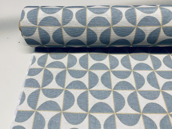 Pinwheel Art Deco Geometric Windmill Fan Fabric - Curtain Upholstery Home Decor - 55" or 140cm Wide - Dusty Blue-Grey - Image 3