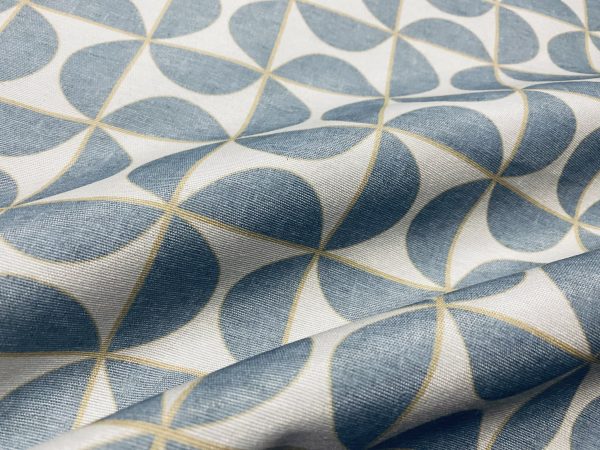 Pinwheel Art Deco Geometric Windmill Fan Fabric - Curtain Upholstery Home Decor - 55" or 140cm Wide - Dusty Blue-Grey - Image 2