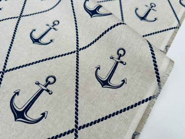 Anchor Hope Nautical Fabric Linen Look Marine Print - Curtain Upholstery Material - 140cm or 55" Wide Canvas - Image 7