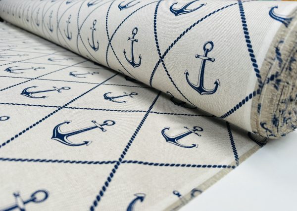 Anchor Hope Nautical Fabric Linen Look Marine Print - Curtain Upholstery Material - 140cm or 55" Wide Canvas - Image 4