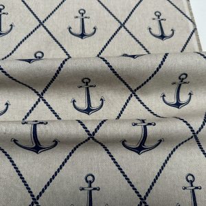 Anchor Hope Nautical Fabric Linen Look Marine Print - Curtain Upholstery Material - 140cm or 55" Wide Canvas
