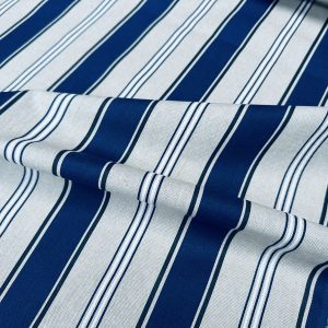 Classic Nautical Stripes Fabric Linen Look Marine Print - Curtain Upholstery Material - 140cm or 55" Wide - Blue and Cream, White Stripe