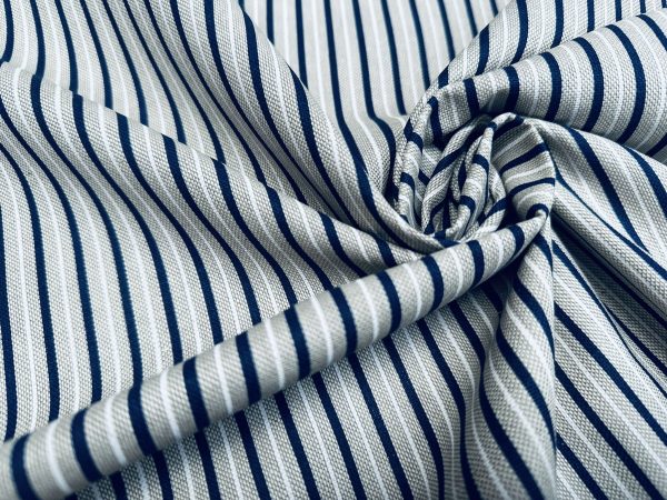 Nautical Candy Stripes Fabric Linen Look Marine Print - Curtain Upholstery Material - 140cm or 55" Wide - Blue and Cream, White Stripe - Image 2