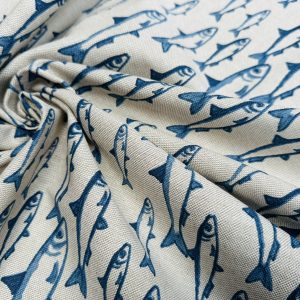 Sardine Fish Fabric Linen Look Marine Print - Curtain Upholstery Material - 140cm or 55" Wide Canvas