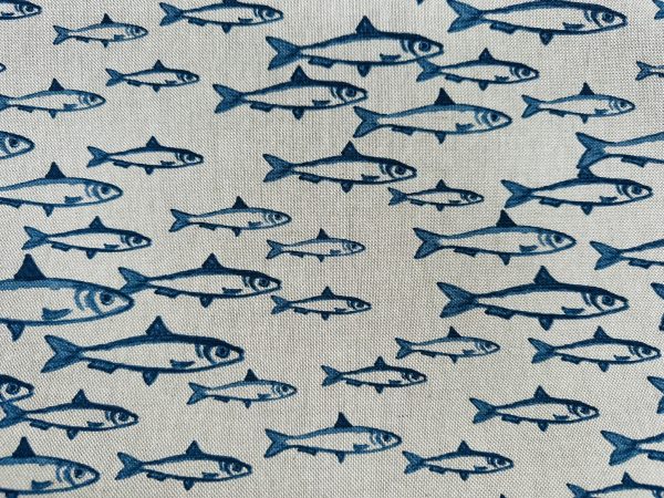 Sardine Fish Fabric Linen Look Marine Print - Curtain Upholstery Material - 140cm or 55" Wide Canvas - Image 2