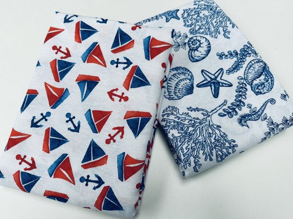 Small Sailboats Nautical Fabric for Home Decor Curtains Upholstery Dresses Marine Anchor Yacht Material - 280cm or 110" Wide - Blue & Red - Image 6