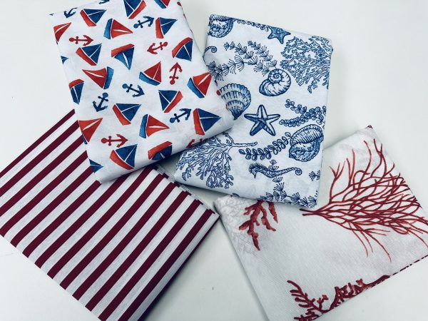 Small Sailboats Nautical Fabric for Home Decor Curtains Upholstery Dresses Marine Anchor Yacht Material - 280cm or 110" Wide - Blue & Red - Image 7