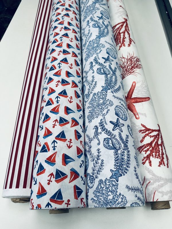 Small Sailboats Nautical Fabric for Home Decor Curtains Upholstery Dresses Marine Anchor Yacht Material - 280cm or 110" Wide - Blue & Red - Image 8