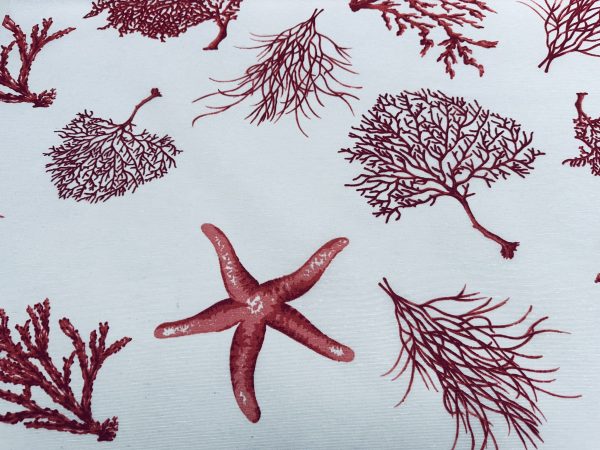 Red Starfish Nautical Teflon Coated Fabric Coral Reef Home Decor Upholstery Marine Material - 140cm or 55" Wide