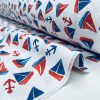Small Sailboats Nautical Fabric for Home Decor Curtains Upholstery Dresses Marine Anchor Yacht Material - 280cm or 110" Wide - Blue & Red