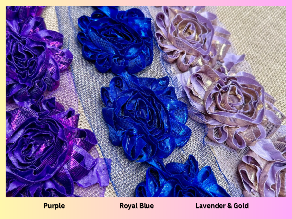 Shiny Metallic Shabby Chiffon Flower Trim Frayed Hair Rose Bridal Flowers - Sold by the YARD - Image 21