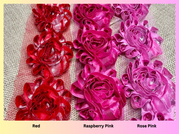 Shiny Metallic Shabby Chiffon Flower Trim Frayed Hair Rose Bridal Flowers - Sold by the YARD - Image 20