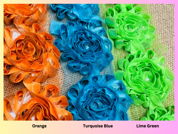 Shiny Metallic Shabby Chiffon Flower Trim Frayed Hair Rose Bridal Flowers - Sold by the YARD - Image 19