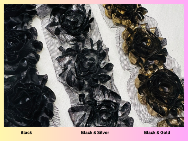 Shiny Metallic Shabby Chiffon Flower Trim Frayed Hair Rose Bridal Flowers - Sold by the YARD - Image 18
