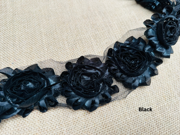 Shiny Metallic Shabby Chiffon Flower Trim Frayed Hair Rose Bridal Flowers - Sold by the YARD - Image 17
