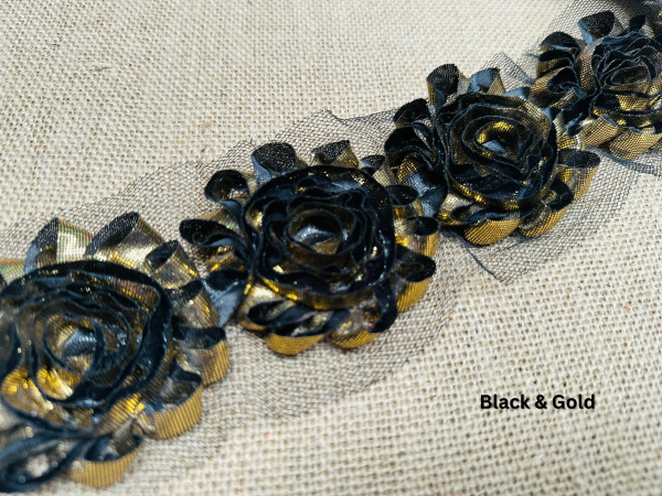 Shiny Metallic Shabby Chiffon Flower Trim Frayed Hair Rose Bridal Flowers - Sold by the YARD - Image 16