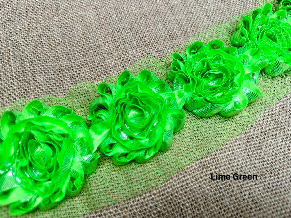 Shiny Metallic Shabby Chiffon Flower Trim Frayed Hair Rose Bridal Flowers - Sold by the YARD - Image 14