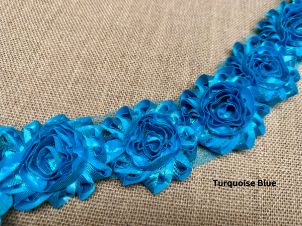 Shiny Metallic Shabby Chiffon Flower Trim Frayed Hair Rose Bridal Flowers - Sold by the YARD - Image 13