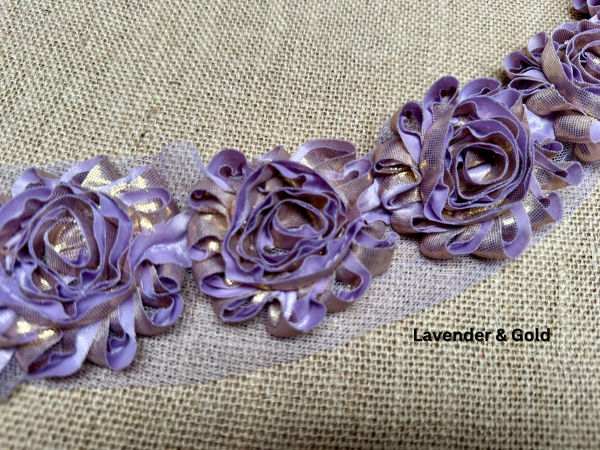 Shiny Metallic Shabby Chiffon Flower Trim Frayed Hair Rose Bridal Flowers - Sold by the YARD - Image 11