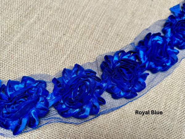 Shiny Metallic Shabby Chiffon Flower Trim Frayed Hair Rose Bridal Flowers - Sold by the YARD - Image 9