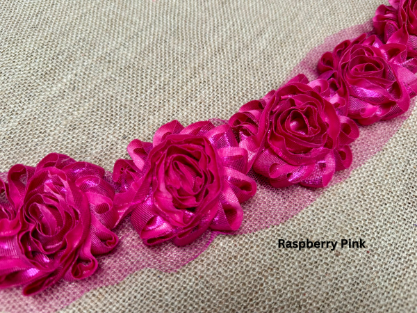 Shiny Metallic Shabby Chiffon Flower Trim Frayed Hair Rose Bridal Flowers - Sold by the YARD - Image 8